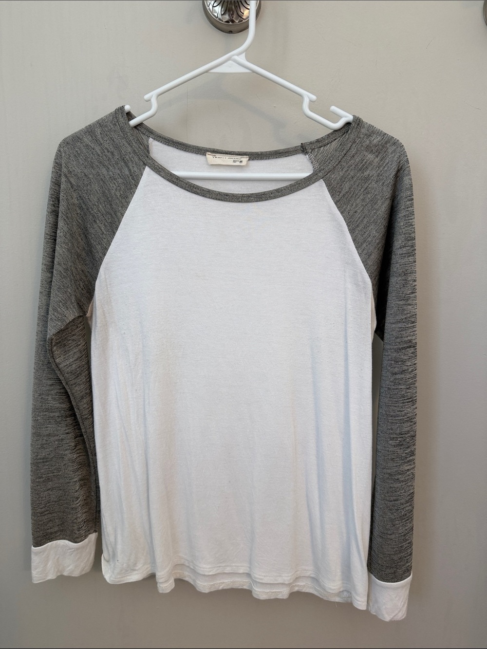twenty second White and Gray Raglan Long Sleeve Tee